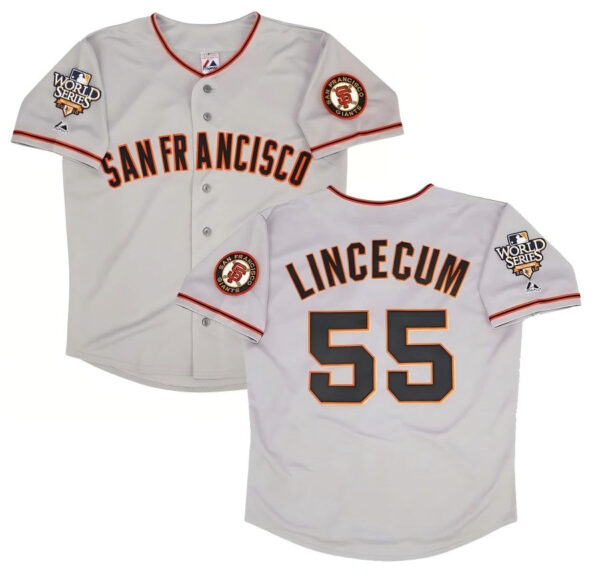 San Francisco Giants #55 Tim Lincecum 2010 World Series Grey Road Jerseys