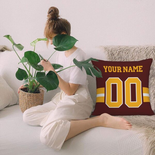 Custom Burgundy Gold W.Commanders Decorative Throw Pillow Case - Print Personalized Football Team Fans Name & Number Birthday Gift - Image 9