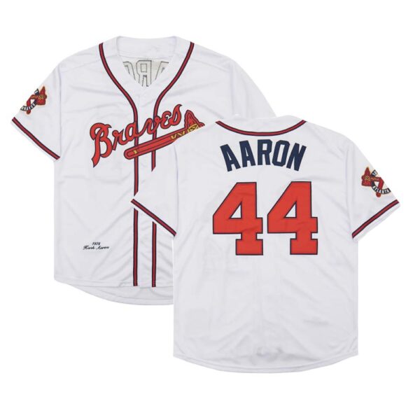 Atlanta Braves #44 Hank Aaron White Throwback Stitches Mitchell & Ness Baseball Jerseys