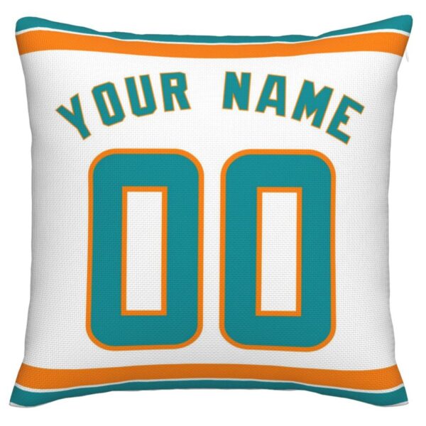 Custom M.Dolphins Pillow Decorative Throw Pillow Case - Print Personalized Football Team Fans Name & Number Birthday Gift Football Pillows - Image 2