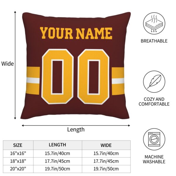 Custom Burgundy Gold W.Commanders Decorative Throw Pillow Case - Print Personalized Football Team Fans Name & Number Birthday Gift - Image 4