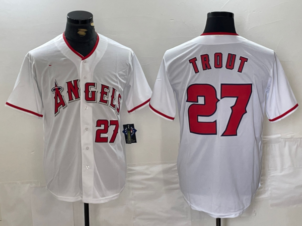 Los Angeles Angels #27 Mike Trout White Cool Base Baseball Jersey