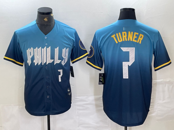 Philadelphia Phillies #7 Trea Turner Number Blue 2024 City Connect Limited Stitched Baseball Jerseys