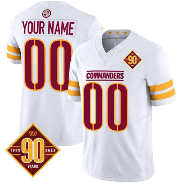 Custom W.Commanders White 90th Anniversary Patch Vapor F.U.S.E Limited Stitched Football Jersey V1