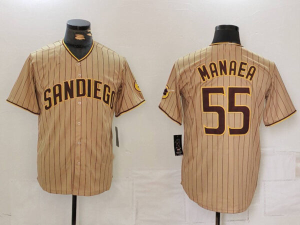 San Diego Padres #55 Sean Manaea Khaki Cool Base Stitched Baseball Jersey