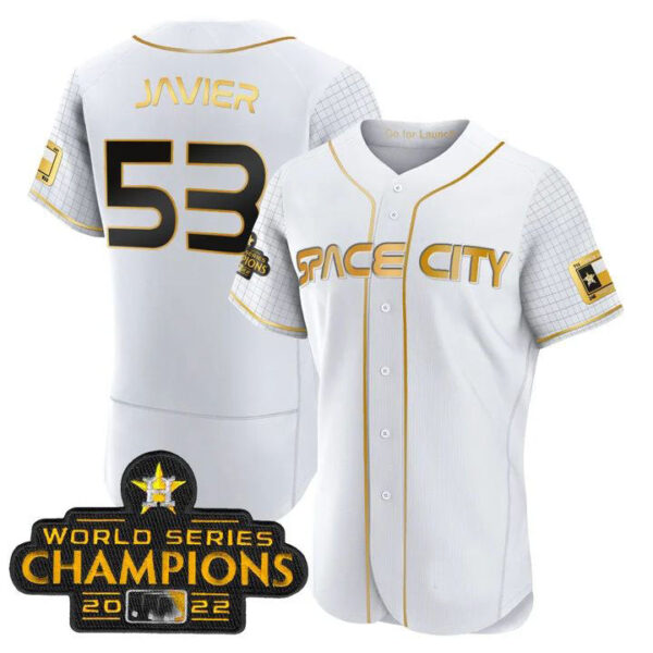#53 Cristian Javier Houston Astros WHITE 2023 SPACE CITY CHAMPIONS FLEX JERSEY C ALL STITCHED Baseball Jerseys