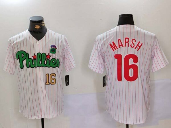 Philadelphia Phillies #16 Brandon Marsh White Green Cool Base Stitched Baseball Jersey