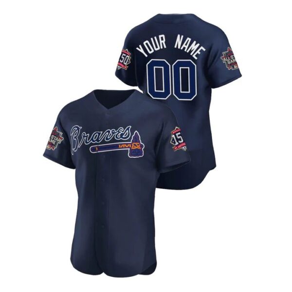 Custom Atlanta Braves Stitched Navy Game Patch 2021 All Star 150th Baseball Jerseys