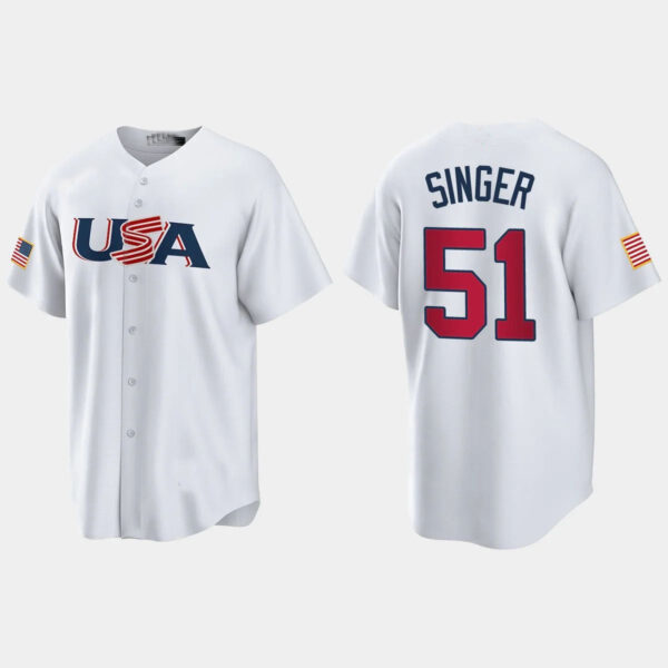 #51 BRADY SINGER KANSAS CITY ROYALS 2023 WORLD BASEBALL CLASSIC USA REPLICA JERSEY C WHITE Stitches Baseball Jerseys