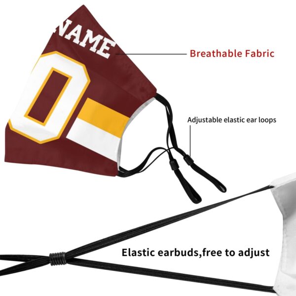 Custom W.Commanders Face Covering Football Team Decorative Adult Face Mask With Filters PM 2.5 Burgundy 2-Pack - Image 6