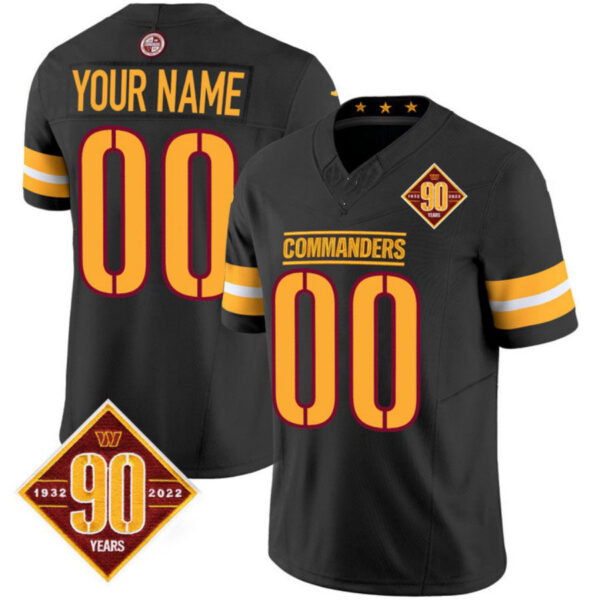 Custom W.Commanders Black 90th Anniversary Patch Vapor F.U.S.E Limited Stitched Football Jersey V1