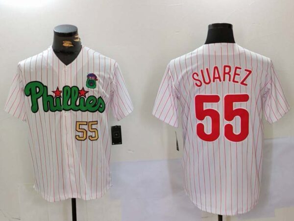 Philadelphia Phillies #55 Ranger Suárez White Green Cool Base Stitched Baseball Jersey