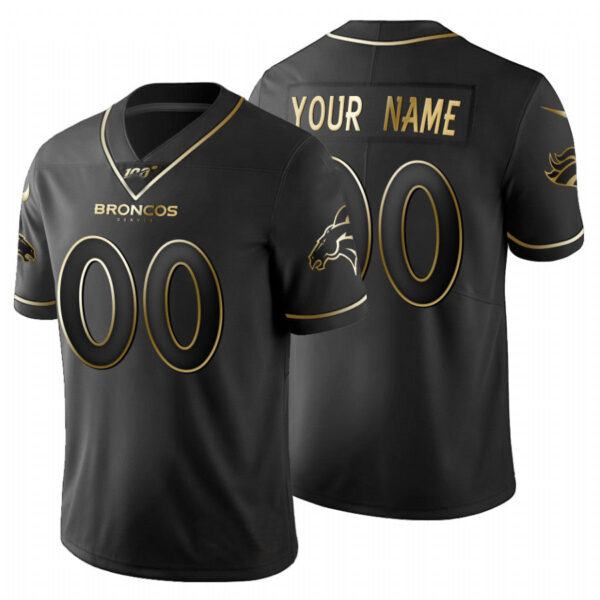 Custom D.Broncos Black Golden Limited 100 Jersey Stitched Jersey  American Football Jerseys