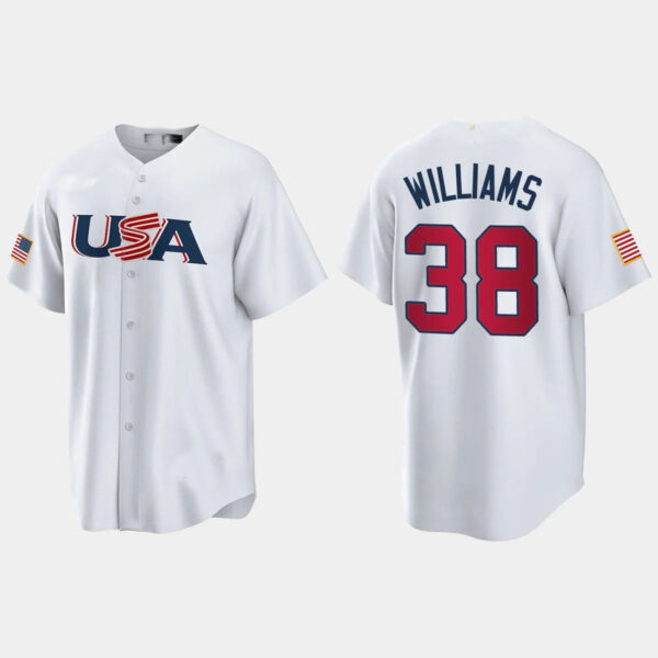 #38 DEVIN WILLIAMS MILWAUKEE BREWERS 2023 WORLD BASEBALL CLASSIC USA REPLICA JERSEY C WHITE Stitches Baseball Jerseys