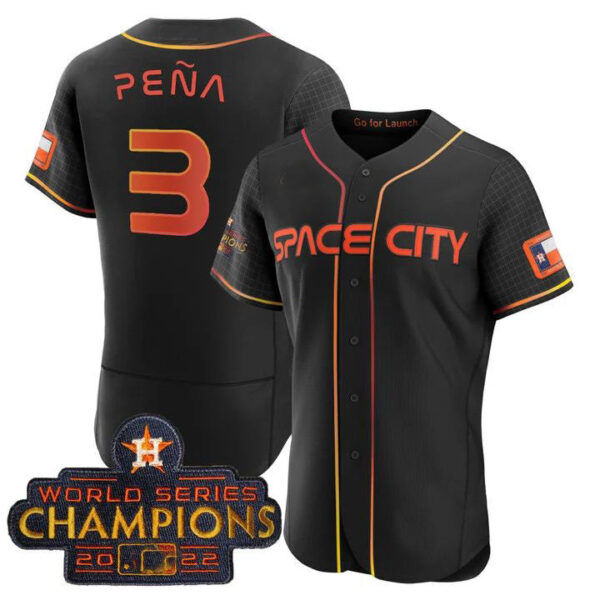 #3 Jeremy Pena Houston Astros BLACK 2023 SPACE CITY CHAMPIONS FLEX JERSEY C ALL STITCHED Baseball Jerseys