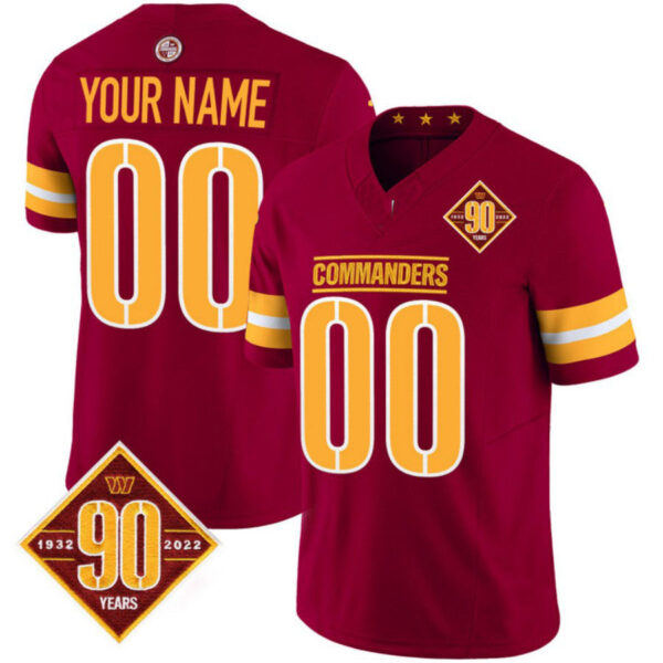 Custom W.Commanders Burgundy 90th Anniversary Patch Vapor F.U.S.E Limited Stitched Football Jersey V1