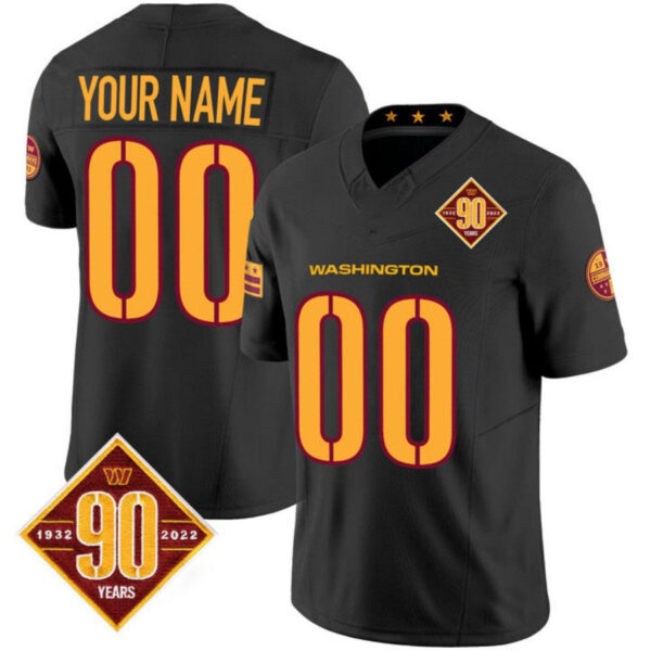 Custom W.Commanders Black 90th Anniversary Patch Vapor F.U.S.E Limited Stitched Football Jersey V3