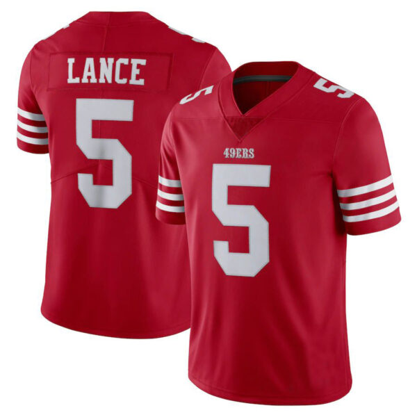 SF.49ers 5 Trey Lance New Red Stitched American Football Jerseys 2022 - Image 2